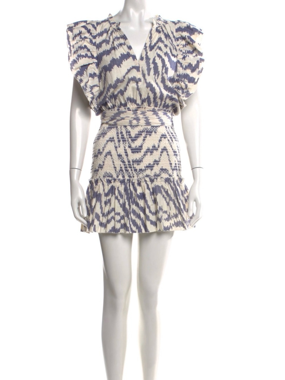 SAYLOR Blue and White Abstract Ruffle Mini Dress